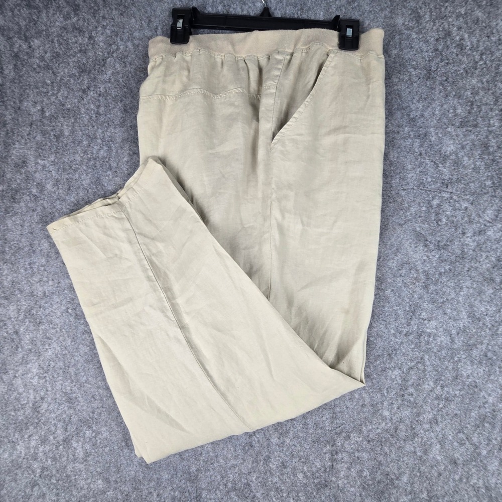Max Studio Woman 3X Linen Pants Beige Elastic Drawstring Waist Summer Slacks